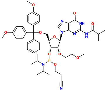 (image for) MC082703 5'-O-DMT-N2-isobutyryl-2'-O-(2-methoxyethyl)guanosine 3'-CE phosphoramidite